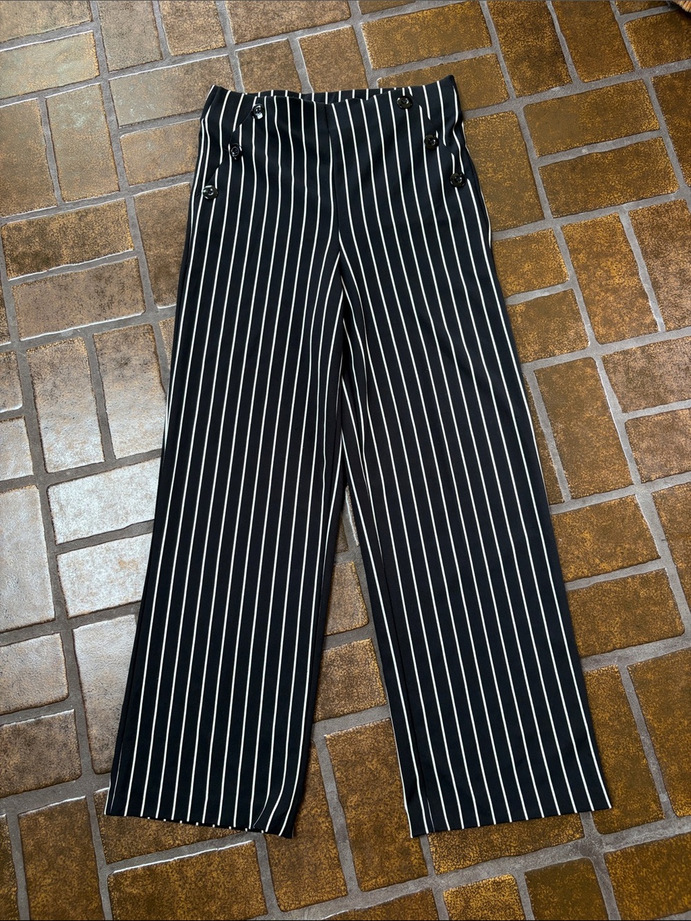 BBJ Los Angeles Black & White Striped High Rise Sailor Style Wide Leg Pant